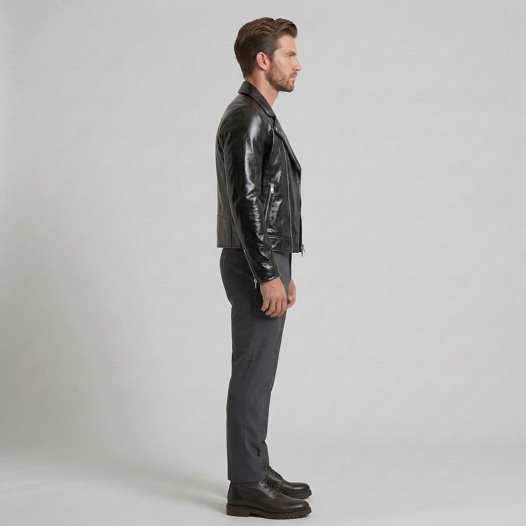 Men's High-Shine Faux-Leather Moto Jacket