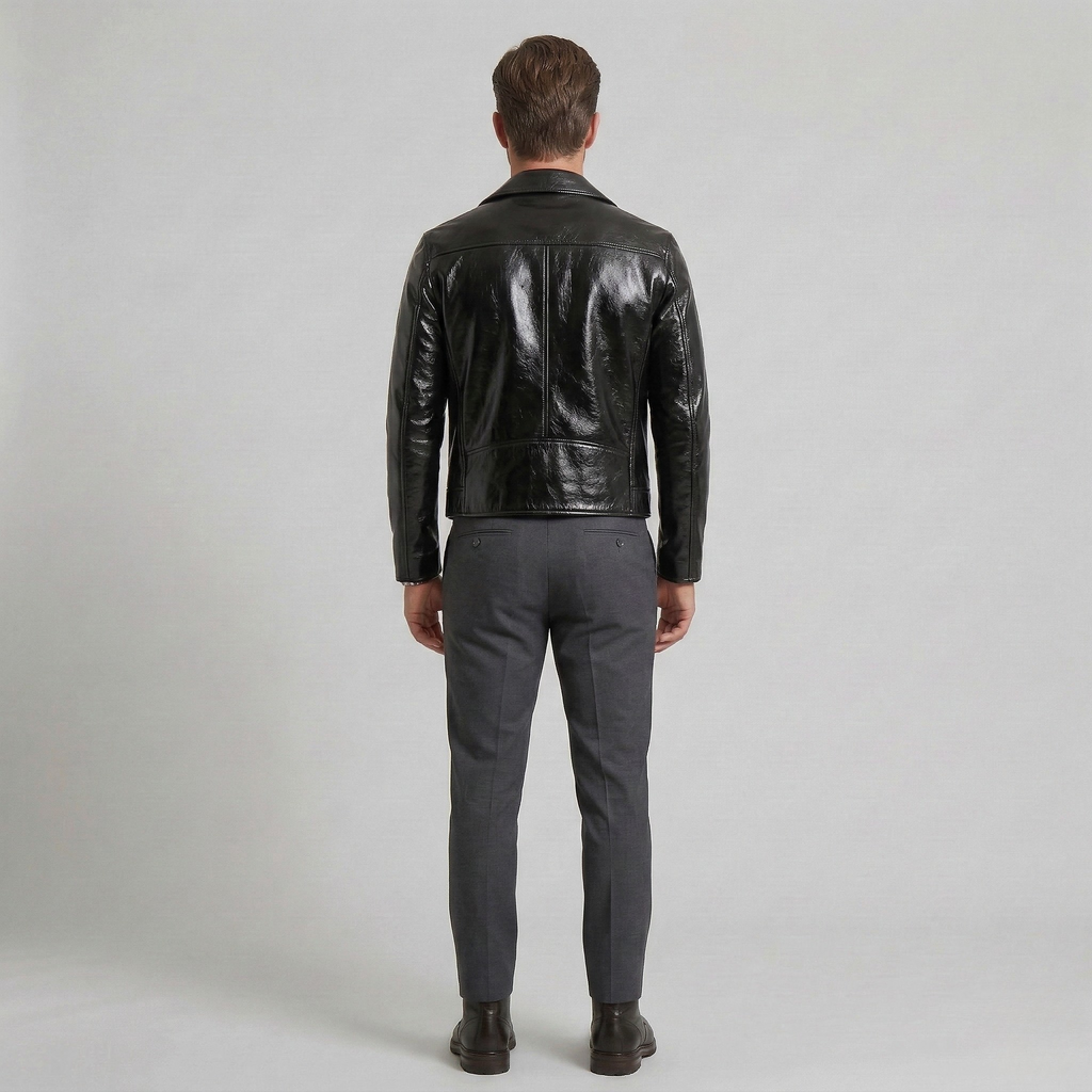 Men's High-Shine Faux-Leather Moto Jacket