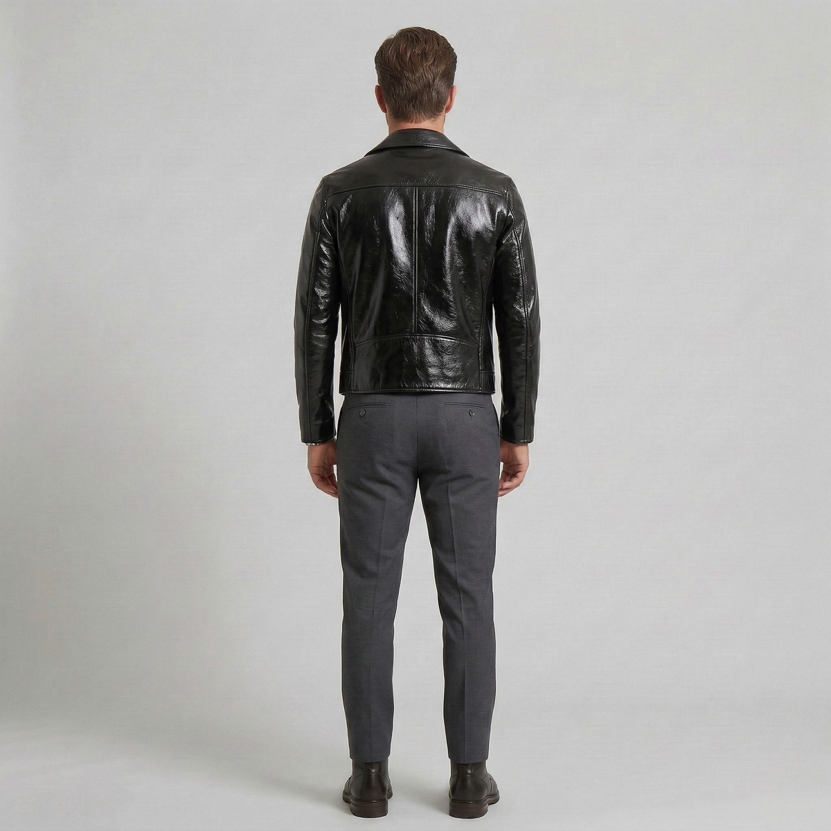 Men's High-Shine Faux-Leather Moto Jacket