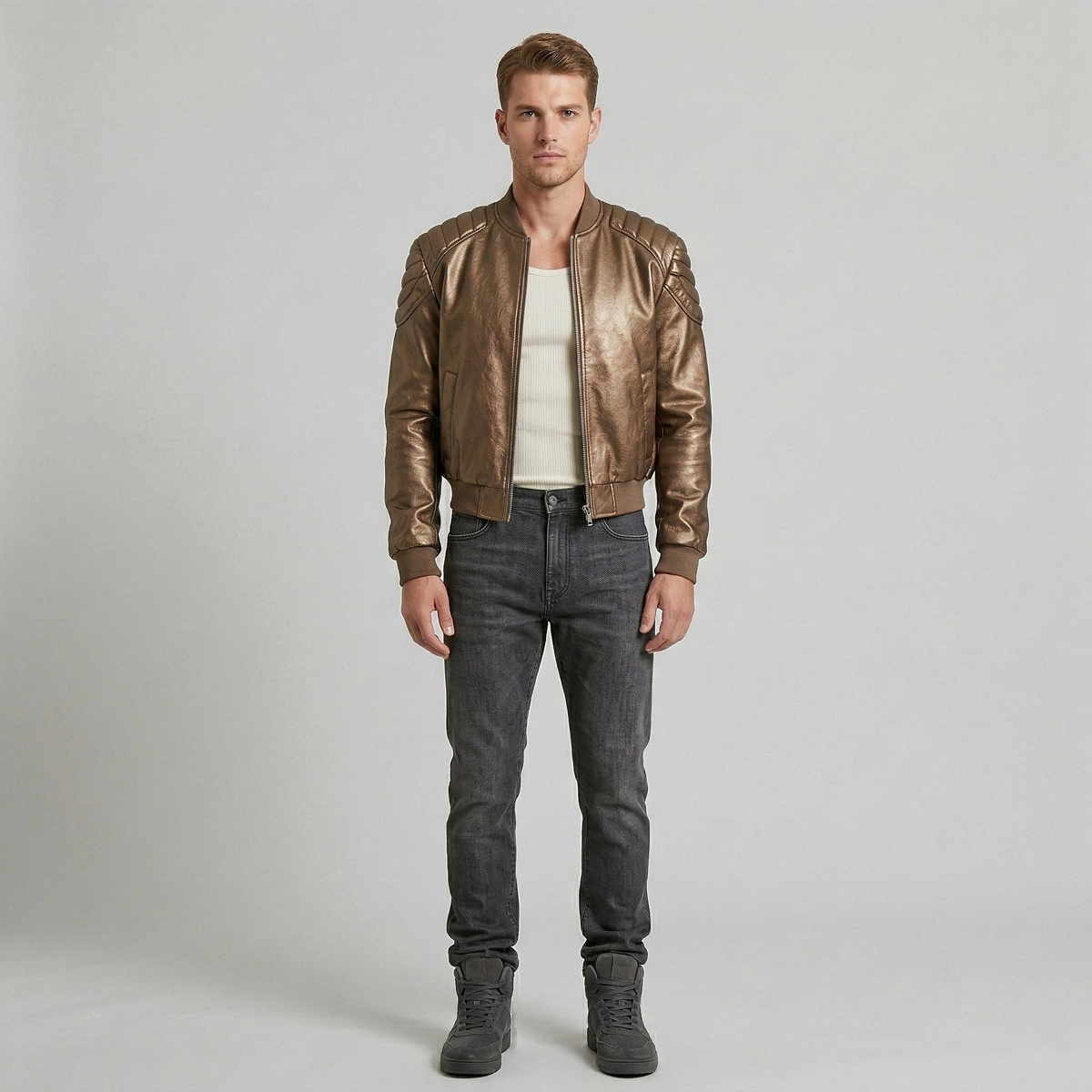 Men's Metallic Quilted Bomber