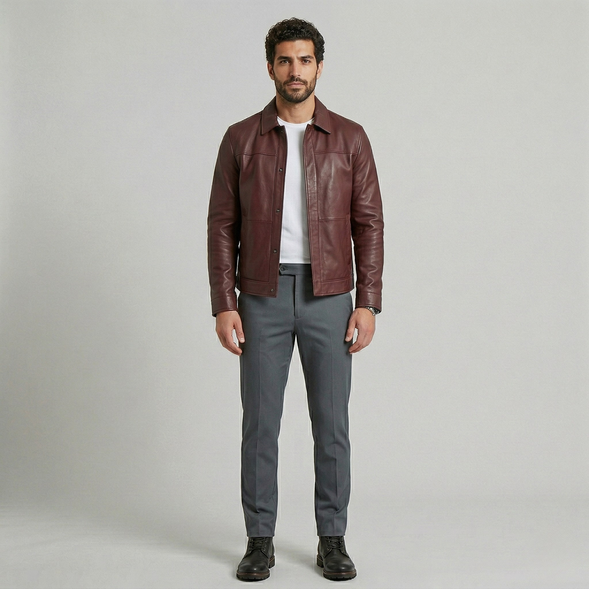 Men's Faux-Leather Shirt Jacket