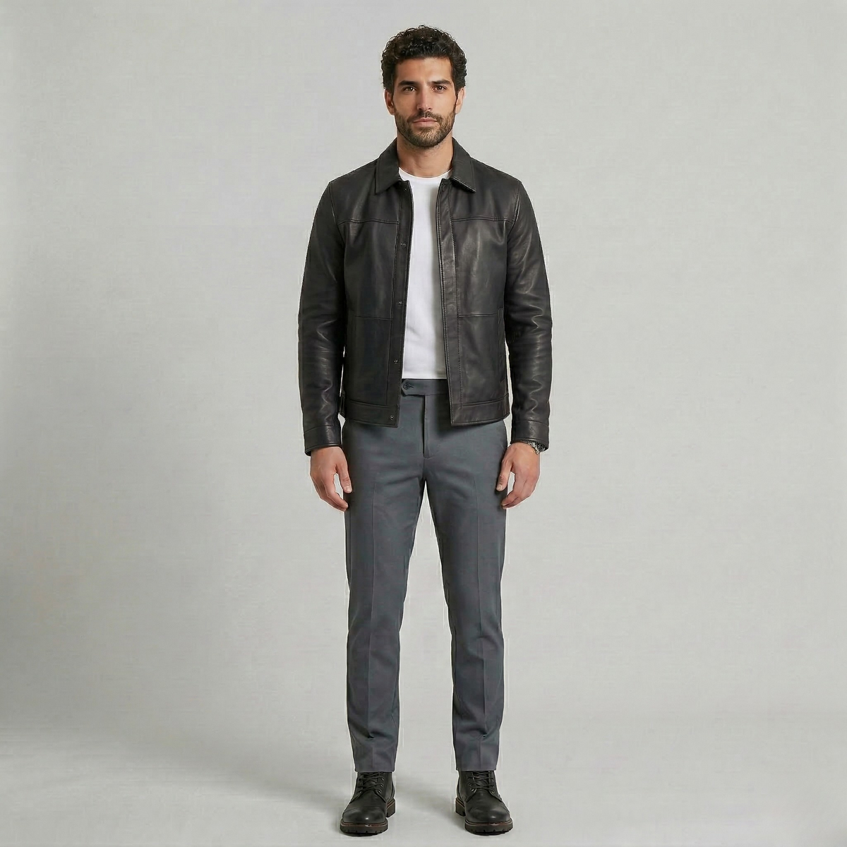 Men's Faux-Leather Shirt Jacket