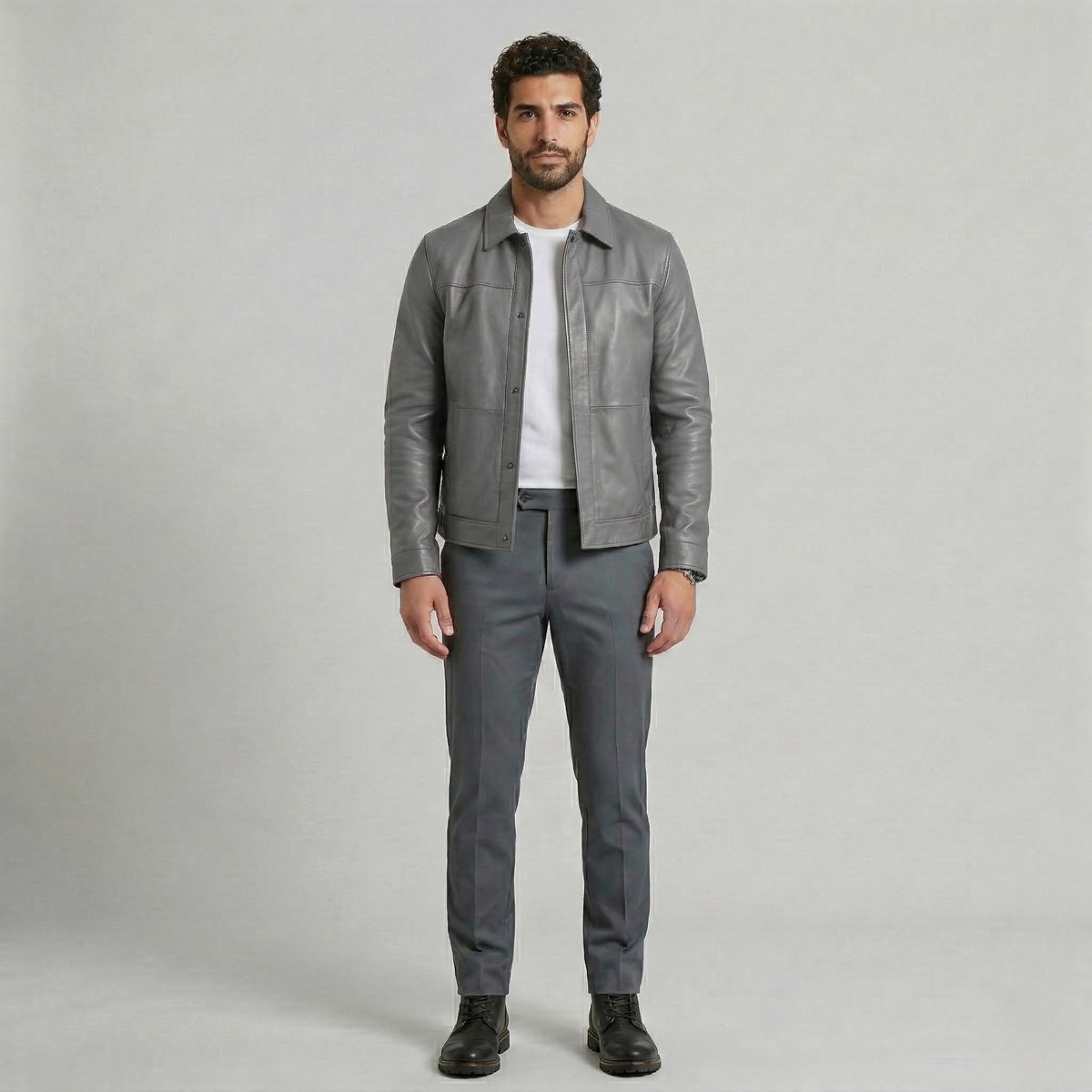 Men's Faux-Leather Shirt Jacket