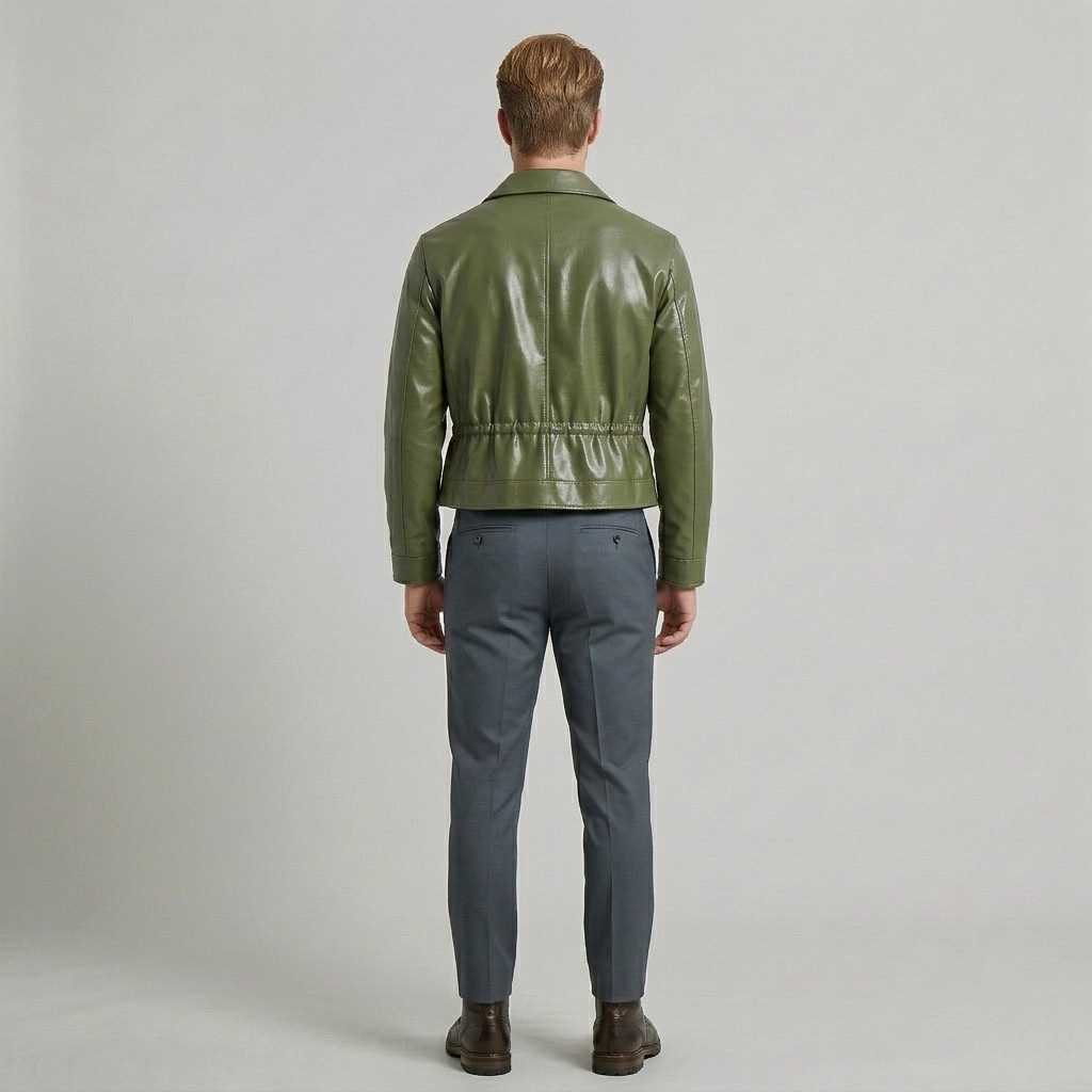 Men's High-Shine Waist-Detail Faux-Leather Jacket