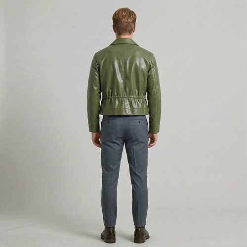 Men's High-Shine Waist-Detail Faux-Leather Jacket