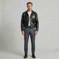 Men's High-Shine Waist-Detail Faux-Leather Jacket