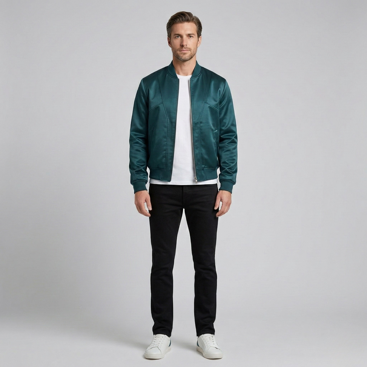 Men's Satin-Sheen Bomber Jacket