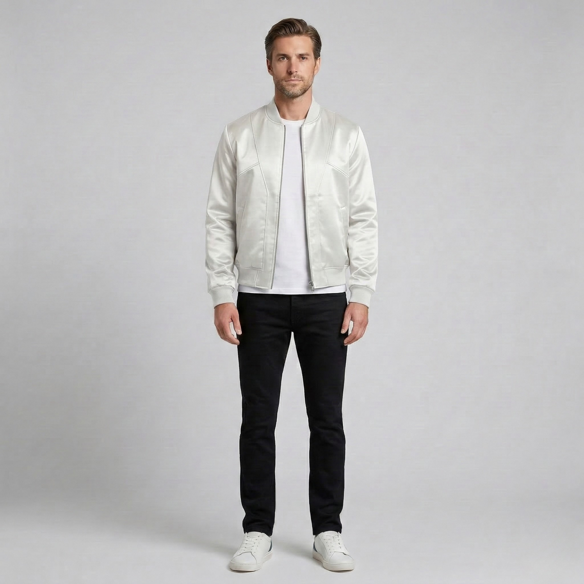 Men's Satin-Sheen Bomber Jacket