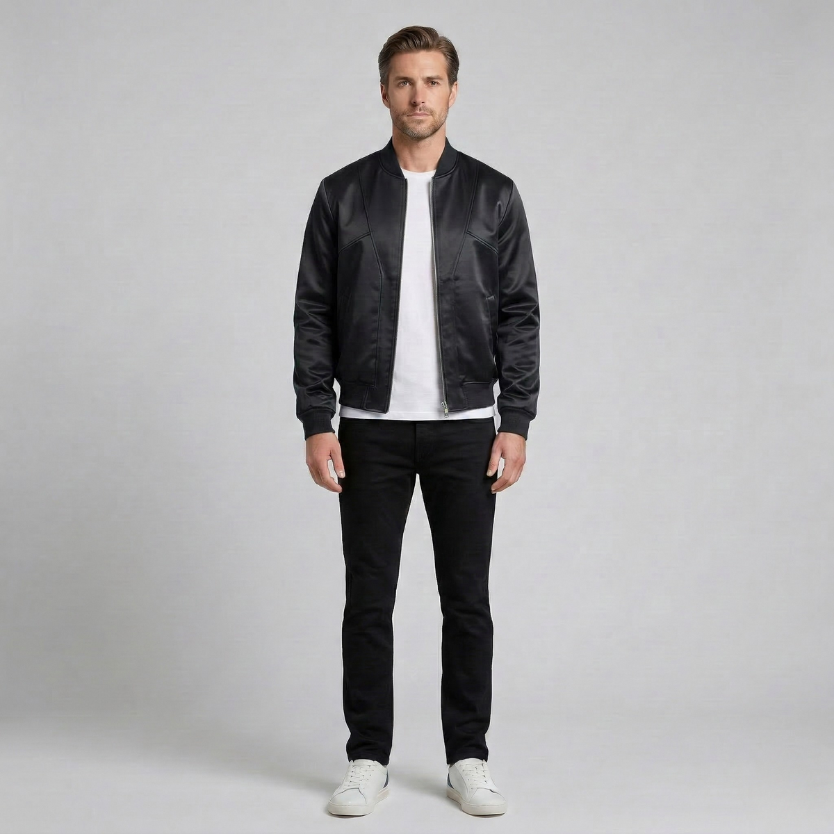 Men's Satin-Sheen Bomber Jacket