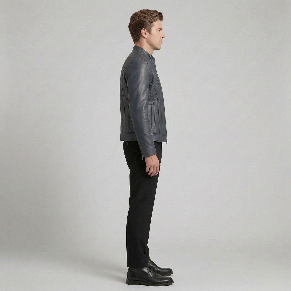 Men's Structured Faux-Leather Zip Jacket