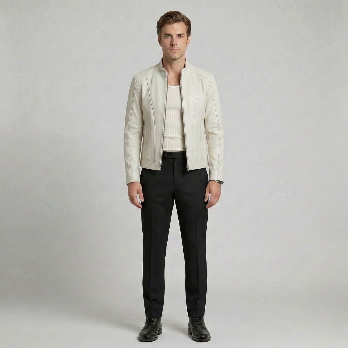 Men's Structured Faux-Leather Zip Jacket