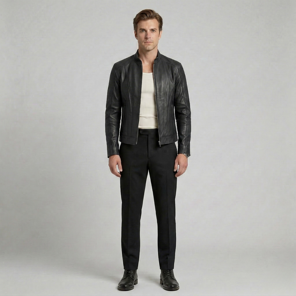 Men's Structured Faux-Leather Zip Jacket