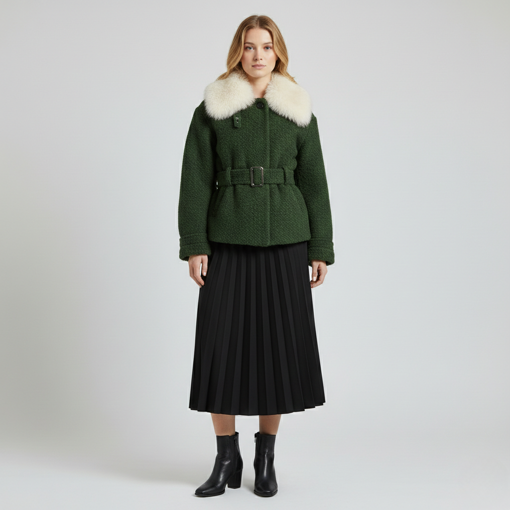 Women's Faux-Fur Trim Belted Jacket