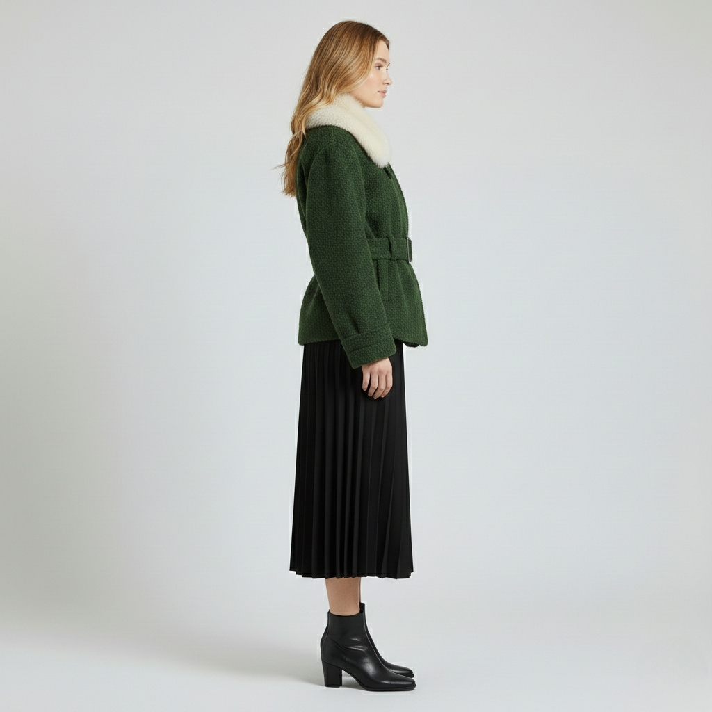 Women's Faux-Fur Trim Belted Jacket