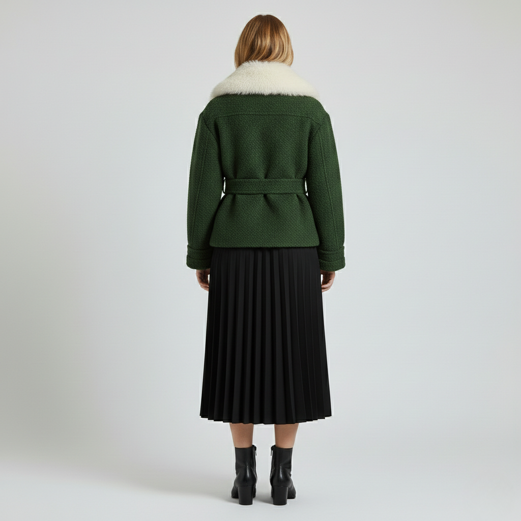 Women's Faux-Fur Trim Belted Jacket