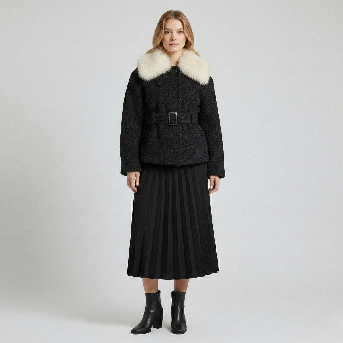 Women's Faux-Fur Trim Belted Jacket