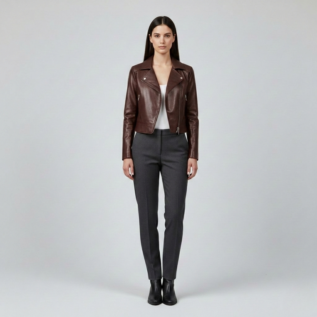Women's Cropped Zip Moto Jacket