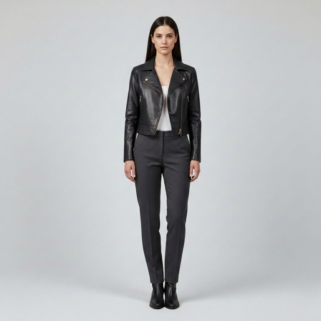 Women's Cropped Zip Moto Jacket