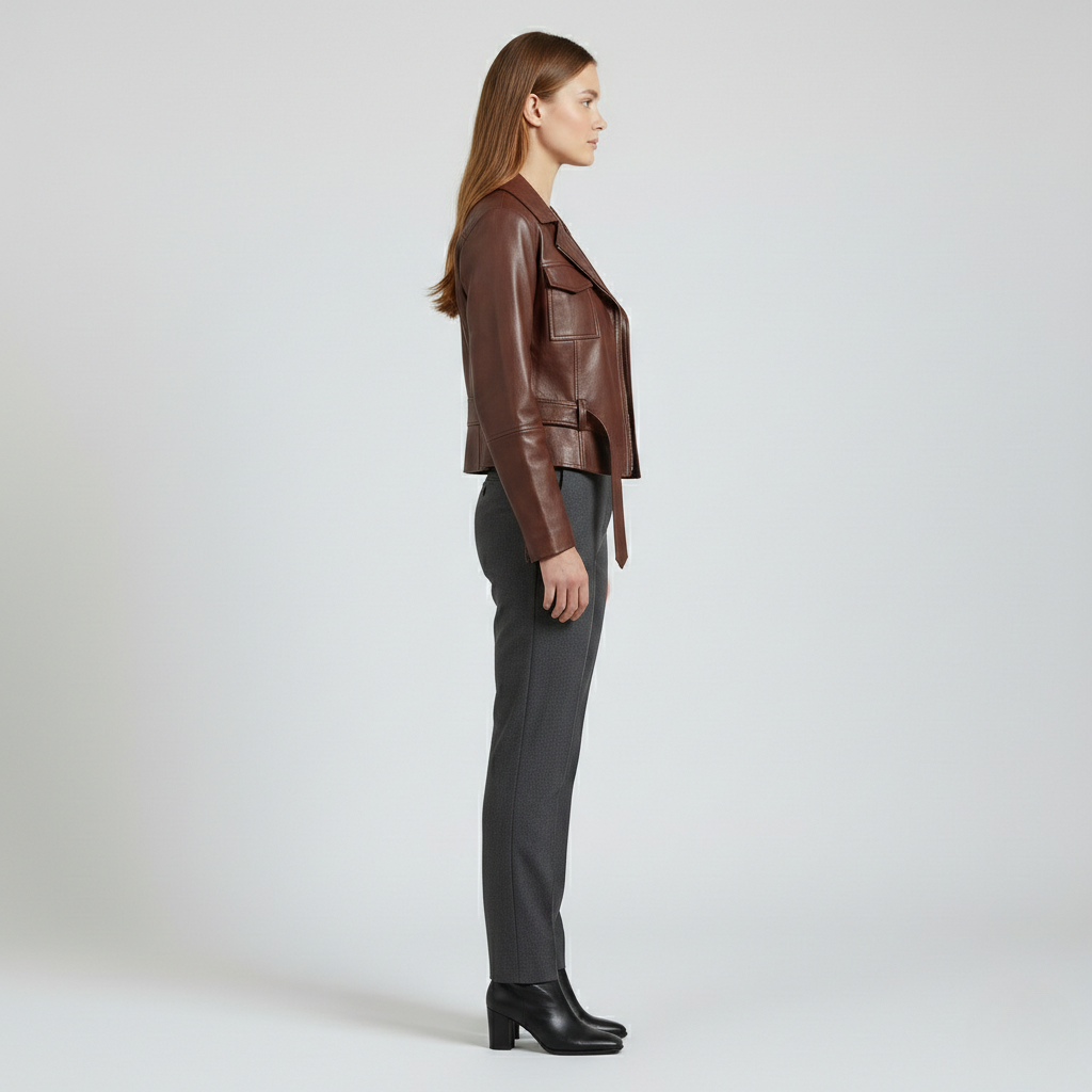 Women's Belted Cropped Faux-Leather Jacket