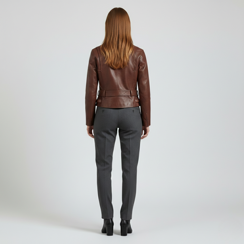 Women's Belted Cropped Faux-Leather Jacket