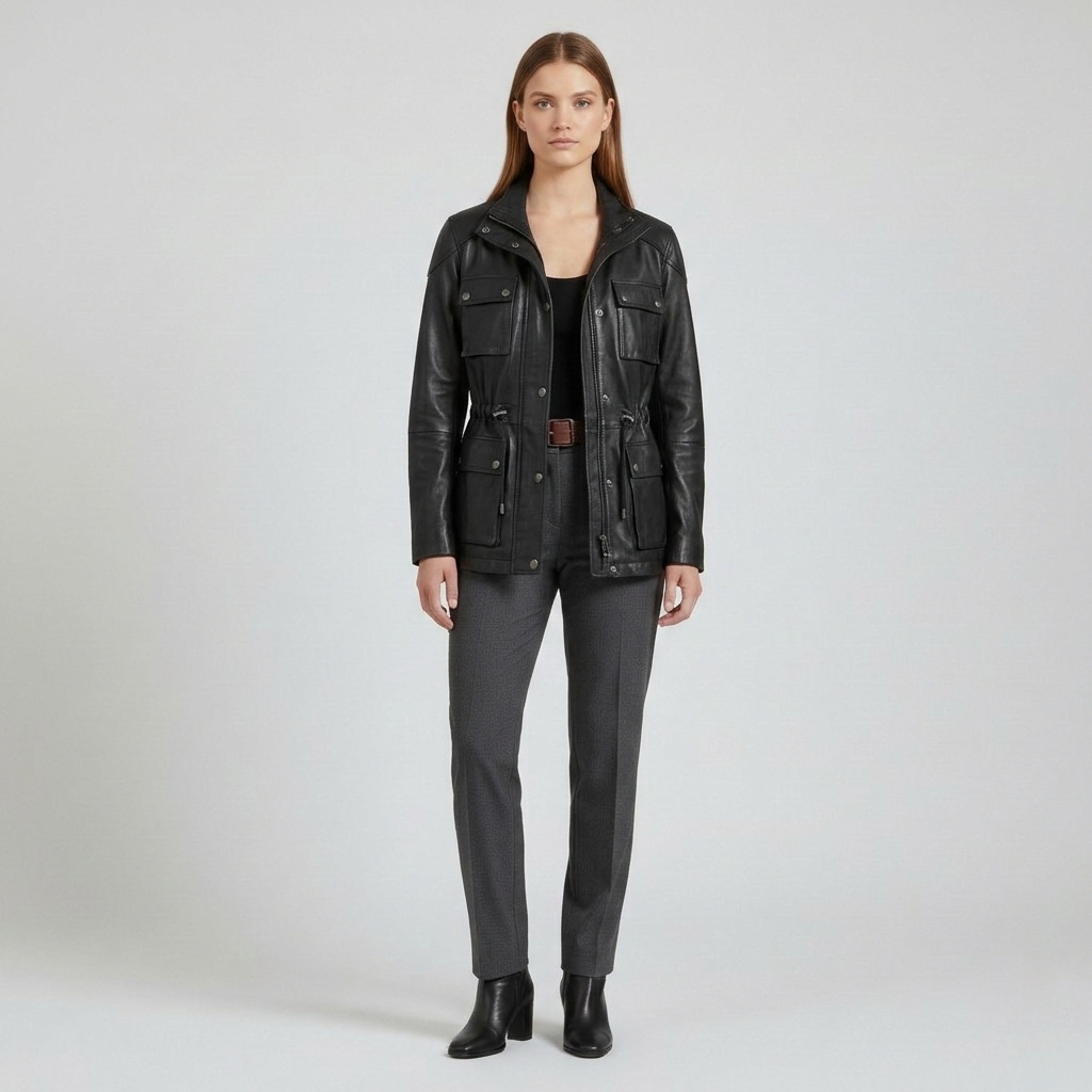 Women's Belted Cropped Faux-Leather Jacket