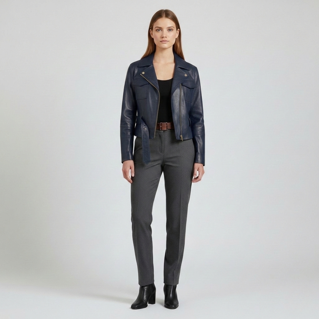Women's Belted Cropped Faux-Leather Jacket