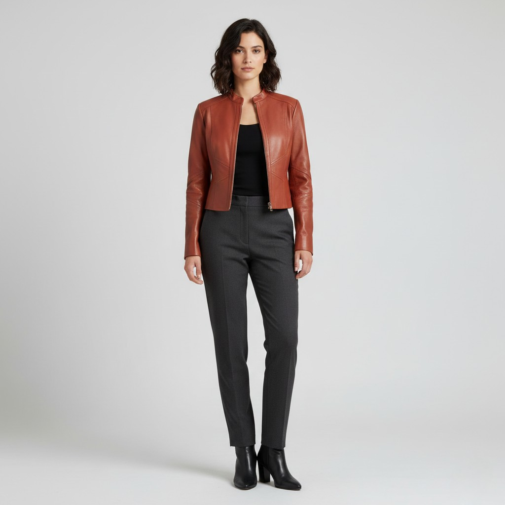 Women's Cropped Coated Faux-Leather Jacket