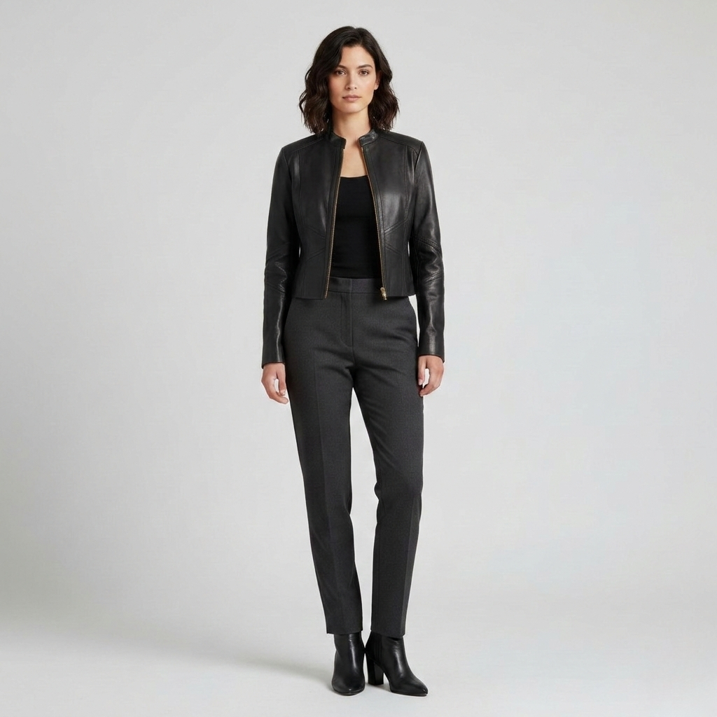 Women's Cropped Coated Faux-Leather Jacket